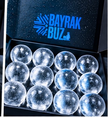 Bayrak Buz logolu kutuda clear ice küreleri