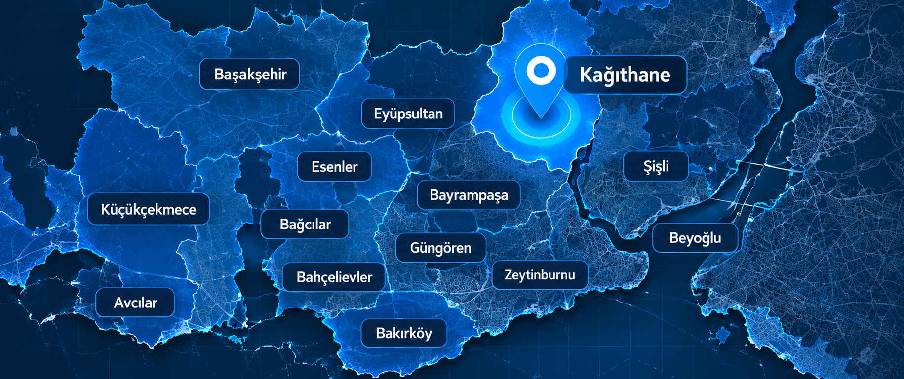 İstanbul Avrupa Yakası haritasında Kağıthane konumu
